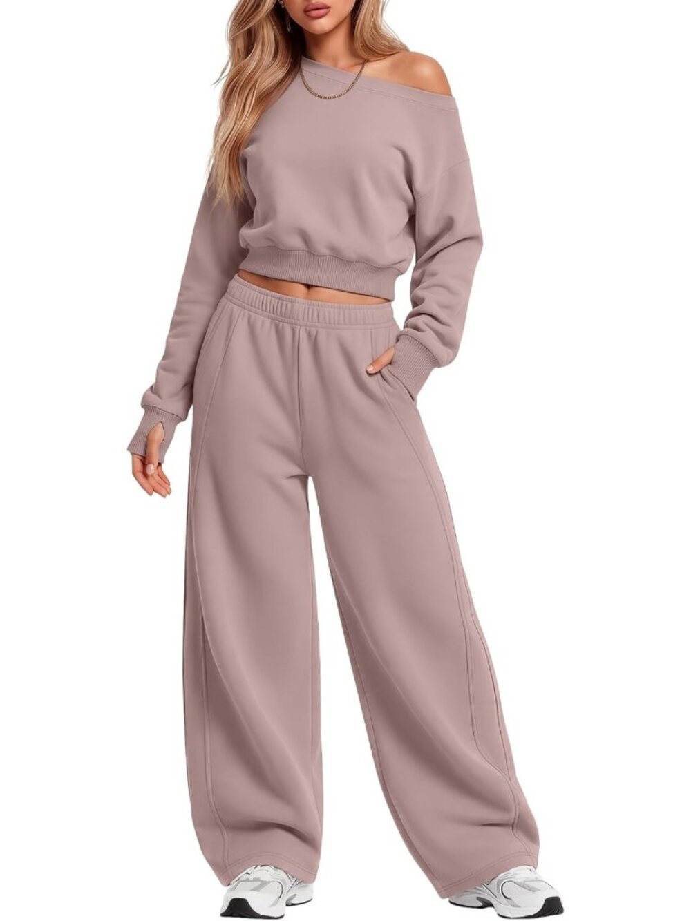 Cozy Off-Shoulder 2-Piece Lounge Set | Comfy Sweatsuit for Women